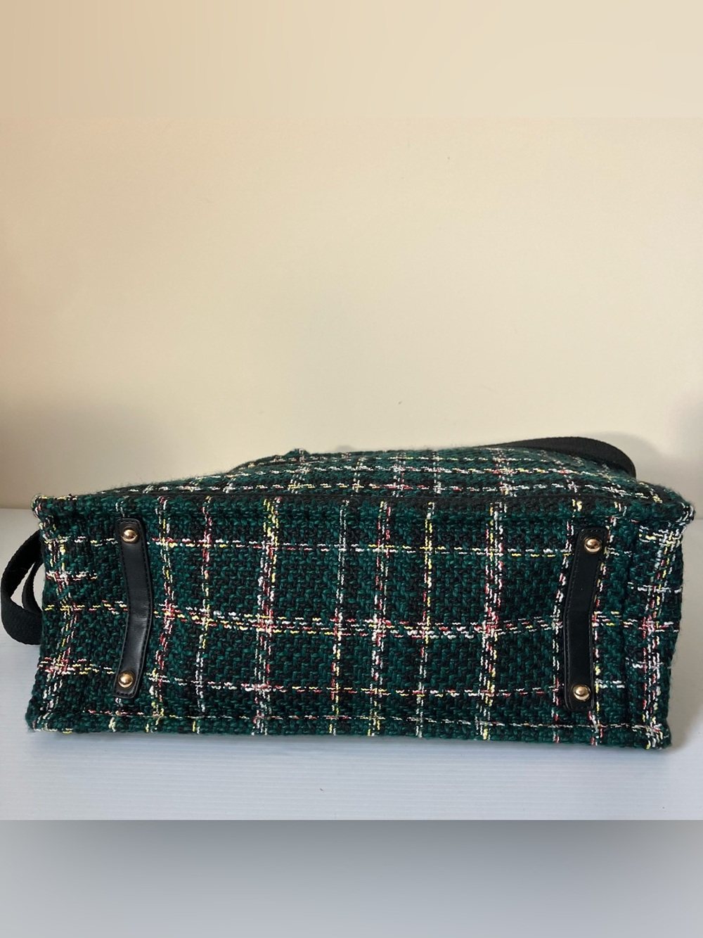 Urban Expressions Tweed Plaid Tote Bag Green Structured Carryall - Picture 6 of 9